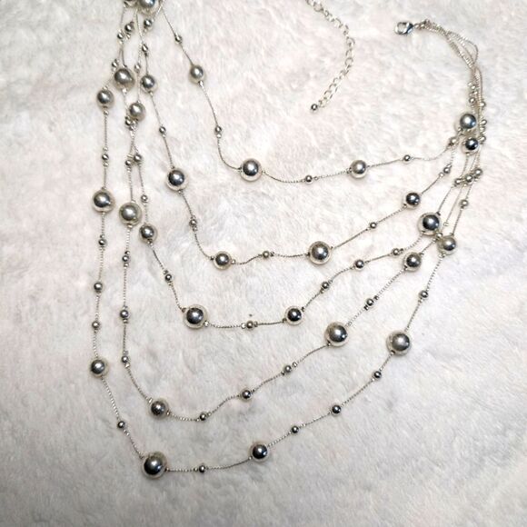 Vintage 90's Silvertone Balls (5) Multi Stand Necklace - Picture 10 of 11